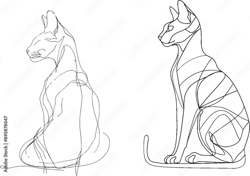 Poster drawing of a cat in continuous line style. isolated on white background. modern illustration.