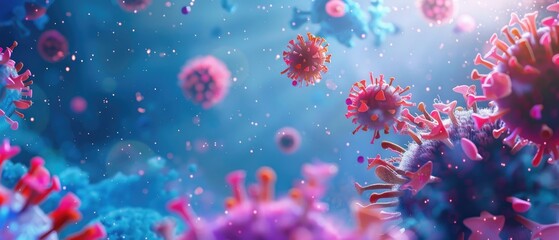 Naklejka premium Microscopic View of a Coronavirus Particle With Pink Spikes