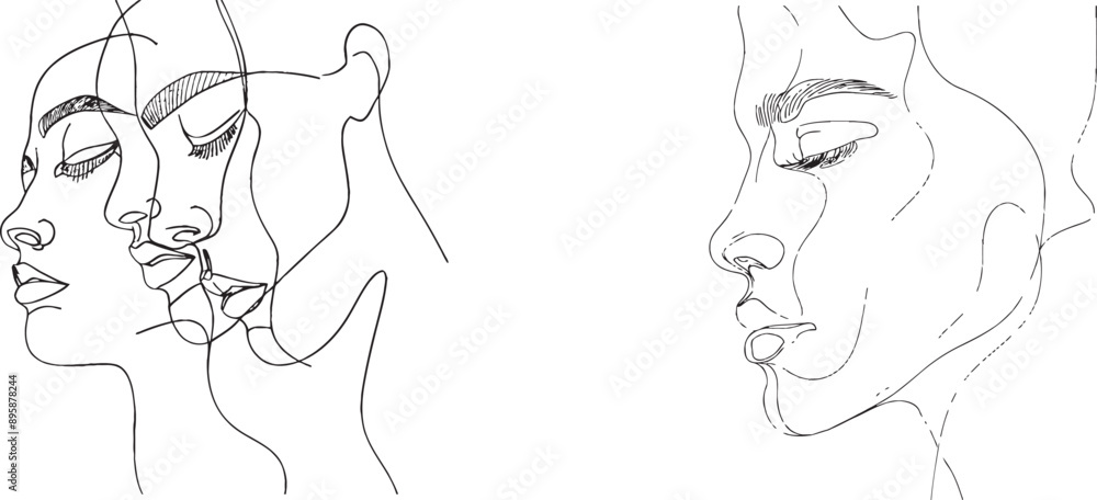 Wall mural Drawing of face and body in one line. Modern minimalism art.