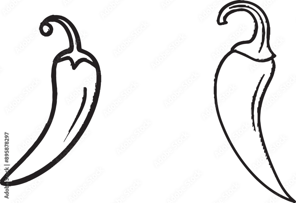 Poster An icon of a chilli pepper drawn continuously in line. Chilli pepper linear icon. A sketch on a single line. A modern illustration. An icon of a chilli pepper.