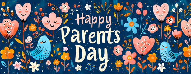 Greeting card, banner or poster for happy Parents day with text inscription.