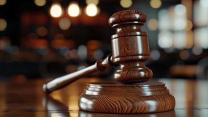 Law concept, Judge wooden classic gavel on blurred background
