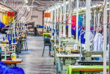 textile factory with sewing machines, industrial economic african developments and diversification...