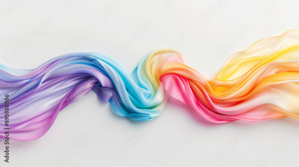 Poster vibrant, flowing silk fabric in multiple colors creating a serene and colorful design on a white bac