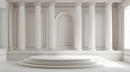 Obraz premium Classical 3D podium with Greek pillars, creating a minimalistic and elegant background for product displays