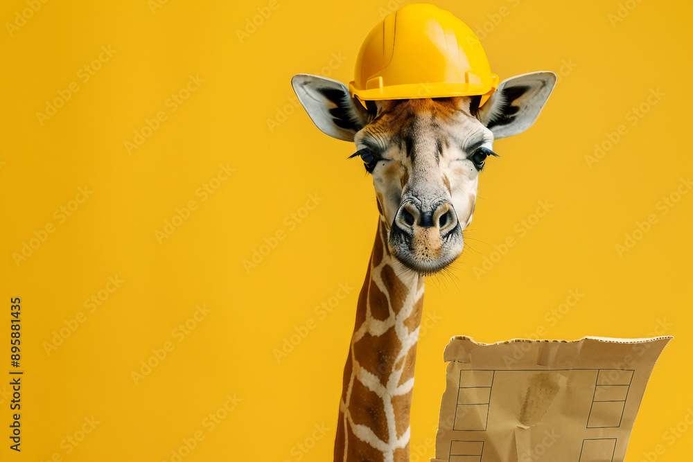 Poster created with generative ai image of giraffe animal working as engineer