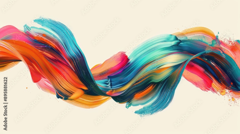 Poster colorful brush strokes forming a ribbon, creating a dynamic and abstract background with wave patter