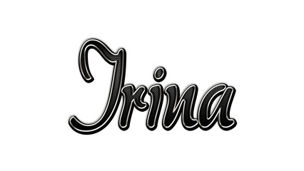 black metal 3d design of name Irina on white background.