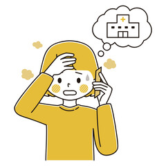 発熱症状で病院に電話をかけている女性のイラスト