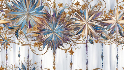 Seamless Golden And Blue Star Shaped Ornaments Pattern