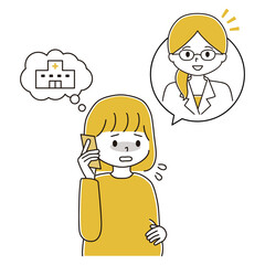  病院に相談の電話をかける不安そうな妊婦のイラスト