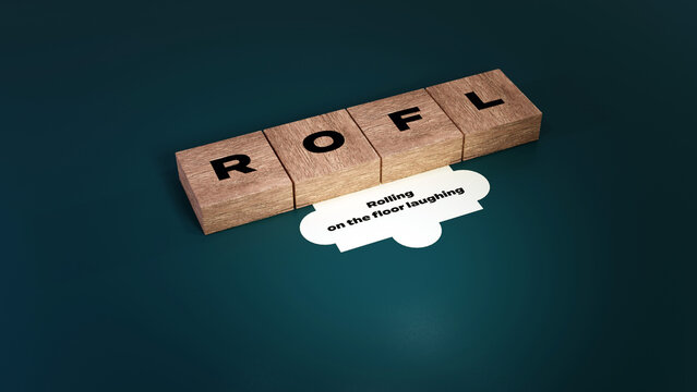 ROFL abbreviation of Rolling on the floor laughing, 3D acronym wood text block concept