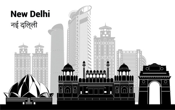 Capture New Delhi's architectural beauty with this vector skyline of iconic structures. It is ideal for travel brochures, promotional materials, digital art, and city-themed designs.