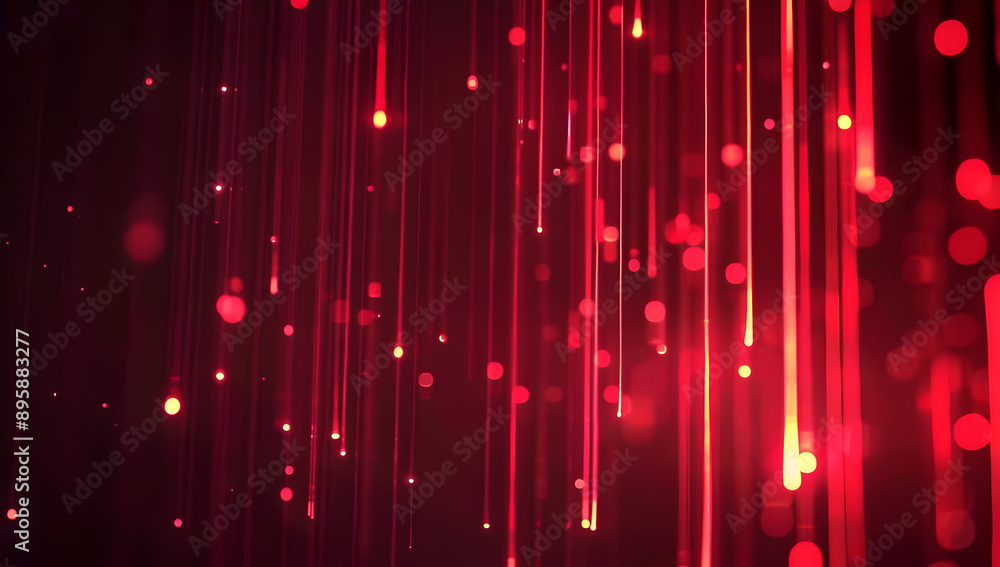 Poster abstract red light streaks and bokeh background. dynamic motion lines and glowing particles create a