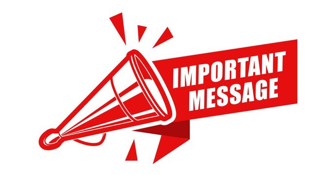 Important message banner, announcement with retro megaphone, significant notice, footage