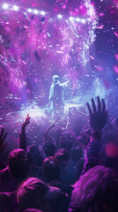 Fototapeta premium A vibrant and futuristic depiction of a modern K-Pop concert, full of energy and advanced technology,