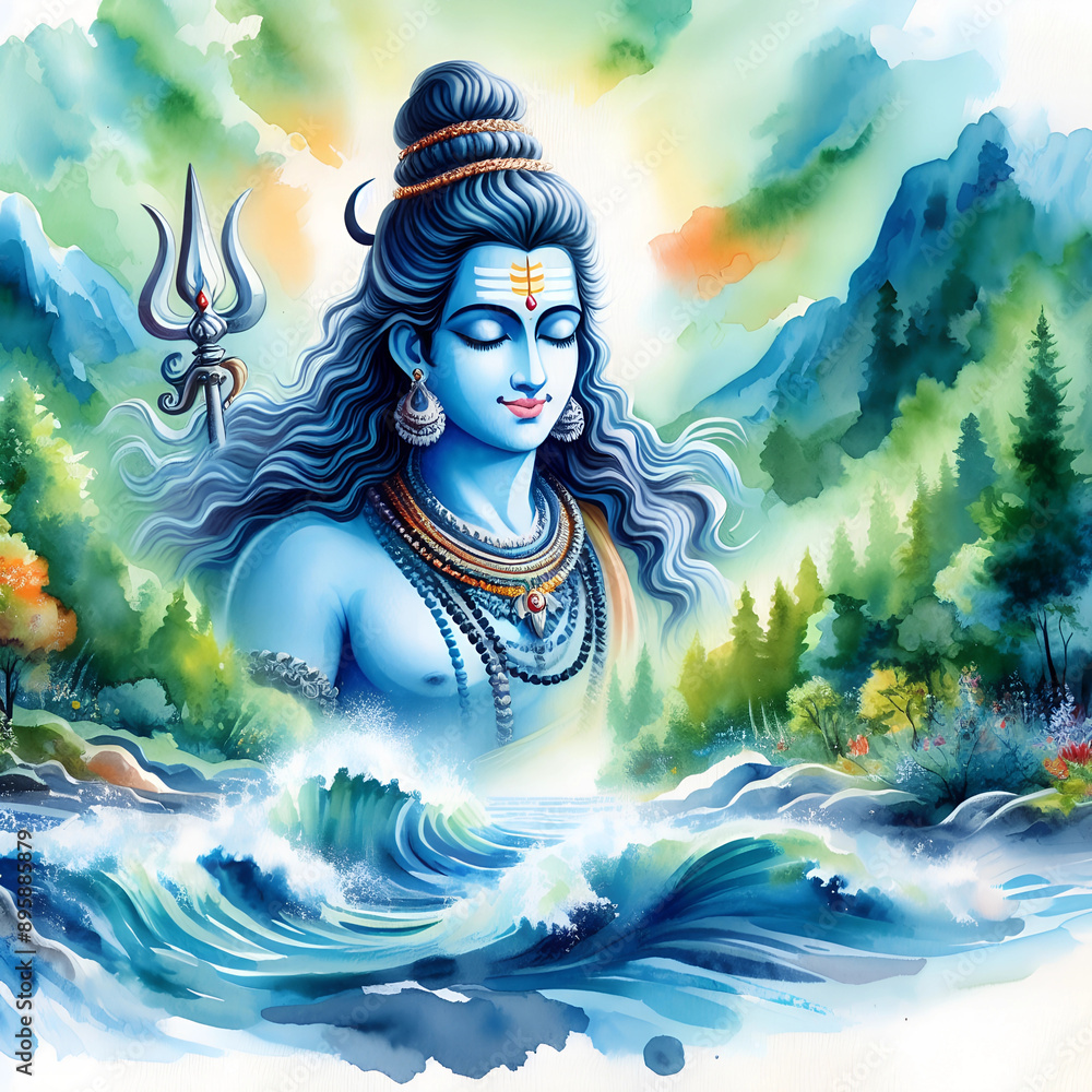 Wall mural god shiv watercolor illustration