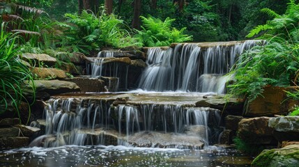 A picturesque waterfall with lush greenery surrounding it