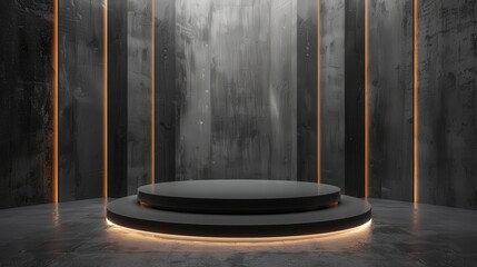 Elegant and Minimalist Black Podium with Warm Lighting