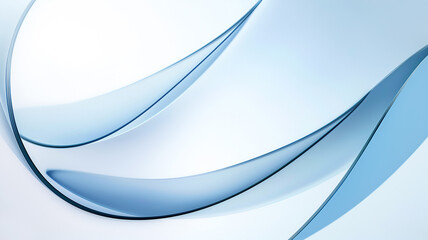 Abstract transparent gradient blue glass background. Smooth 3D glass curves. Digital technology concept. Minimalist design.