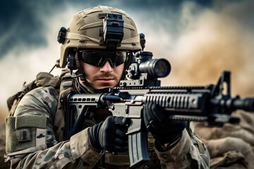 Fully equipped troop of soldiers generative AI