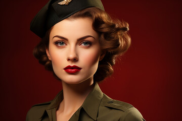 Portrait of a beautiful young woman in military uniform smiling at the camera generative ai