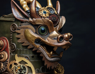 Fototapeta premium Steampunk Clockwork Dragon with Japanese Motifs