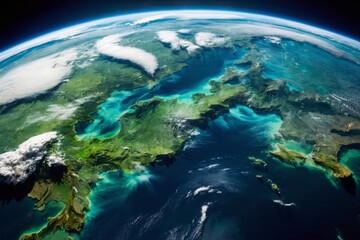 Fototapeta premium Aerial perspective of europe’s coastline showcasing land and water details