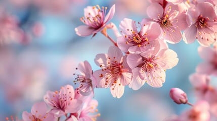 Obraz premium Delicate Cherry Blossoms Against a Soft Blue Sky