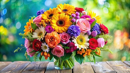 A colorful bouquet of fresh flowers , floral arrangement, vibrant, blooming, nature, celebration, beautiful, gift, spring