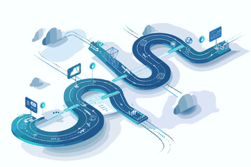 Futuristic Roadmap Depiction of Digital Transformation with AI Integration and Smart Technology for Business and Daily Life