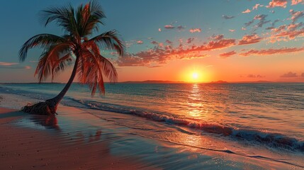 Palm Tree Sunset on a Tropical Beach