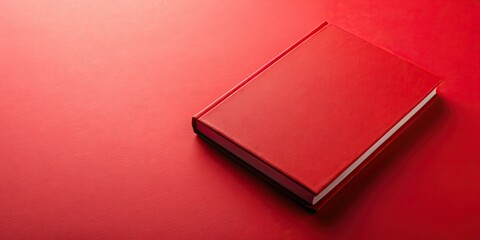 Fototapeta premium Red book on matching red background seen from top angle, Book, red, background, top view, education, literature, blank, space