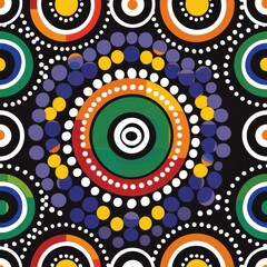 Fototapeta premium Vibrant Aboriginal Dot Painting Pattern with Ethno-cultural Motifs