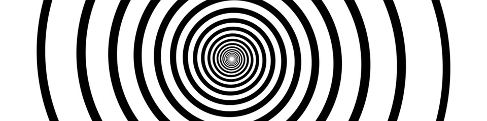 Hypnotic spiral. Optical illusion wormhole. Hypnotic swirl lines or vortex spin or black and white circular motion twirls. Vector EPS 10