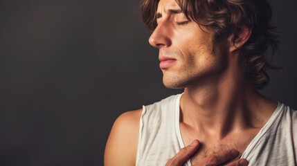 Contemplative Young Man with Serene Expression on Dark Background