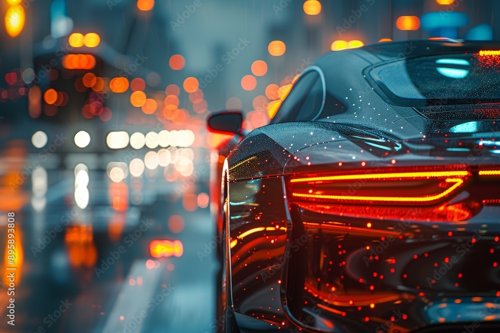 Poster futuristic autonomous vehicle collision avoidance system in natural light showcasing ai importance