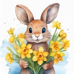 Obraz premium easter bunny with basket of flowers