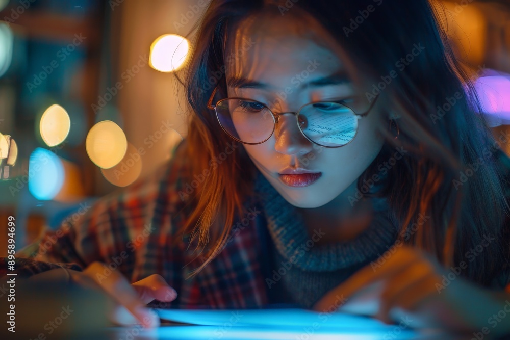 Poster ai-powered math tutor app: student learning with cutting-edge technology in natural light close-up
