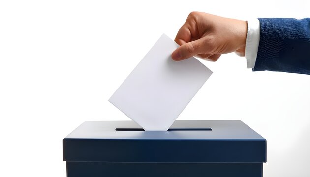 Voting , a hand putting a ballot paper into a  box