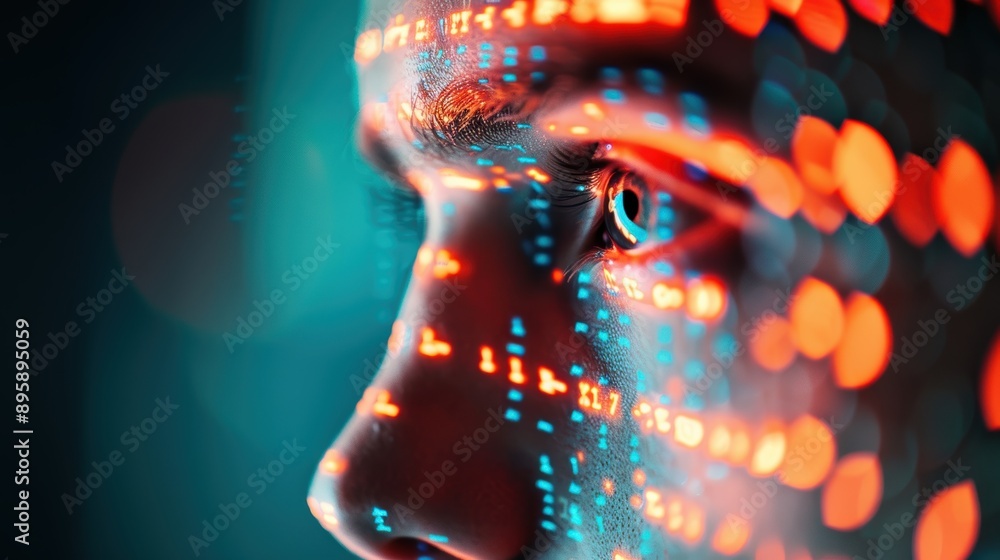 Poster a close-up of a cybersecurity professional examining lines of code on a computer screen in a securit
