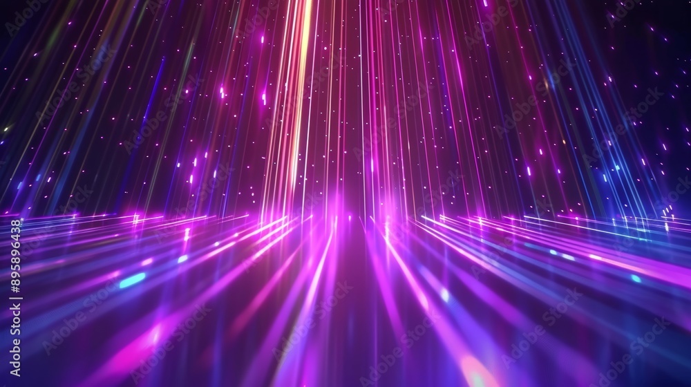 Poster an elegant and beautiful background animation with glowing lines, particles, rays, and led lights fo