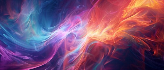 Obraz premium An abstract representation of vibrant, swirling colors predominantly in shades of blue, orange, and red. The colors blend and intertwine, creating a sense of depth and movement. 