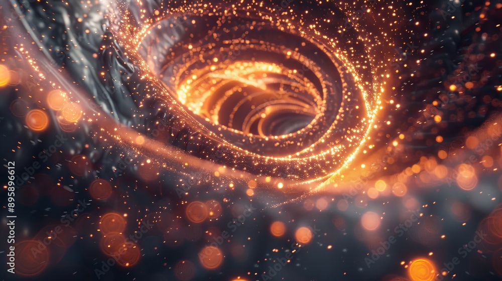 Poster A looped big data sorting flow, in a futuristic abstract technology background. A particle loop motion is used for the big data collection funnel.