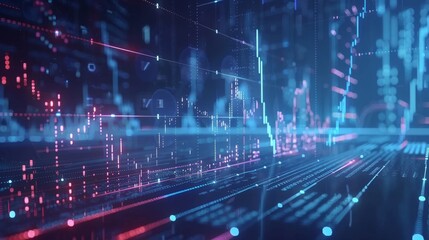 Fototapeta premium 3D animation showing stock market charts growing. Financial figures and diagrams growing on a digital background. HD 1080p.