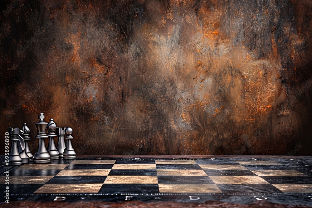 Poster the board is set for a game of chess. 3d rendering