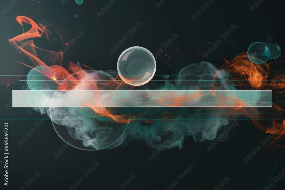 Poster with a translucent rectangle overlay over a dark background, balloons float against a colorful backg