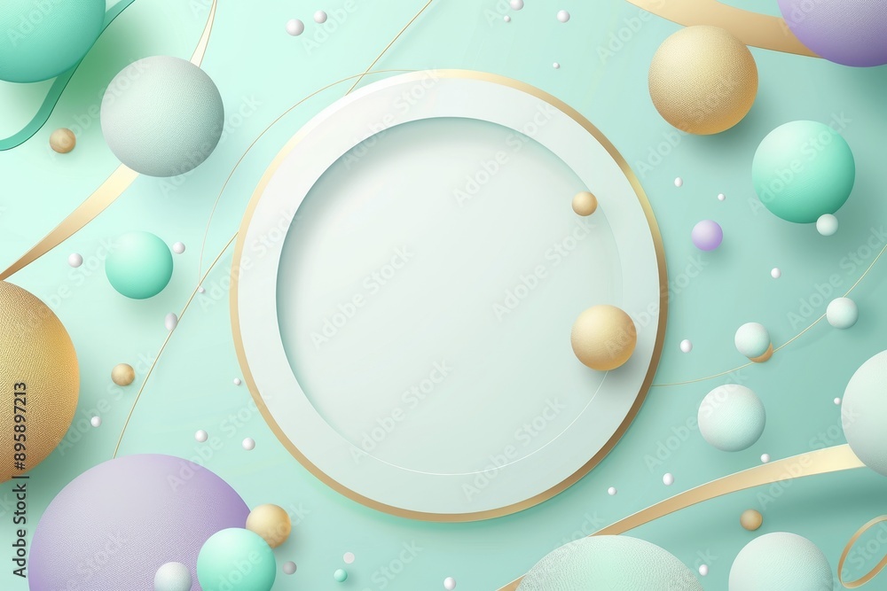 Poster three-dimensional rendering of a colorful ball floating around a circular blank space. this style is