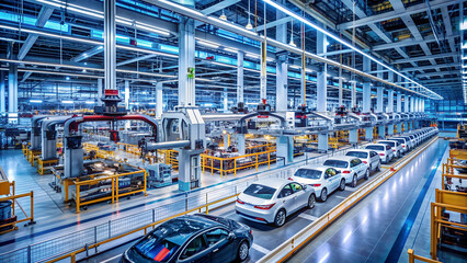 Automobile Manufacturing Assembly Line in High-Tech Factory