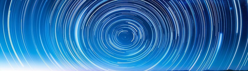 Star trails forming concentric circles in a long exposure night sky, Star trails, celestial motion